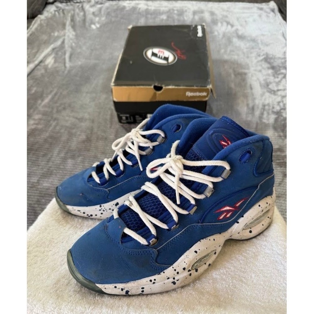 Reebok Question Mid Blue Speckle Draft Allen Iverson Basketball Shoes Mens 10.‎